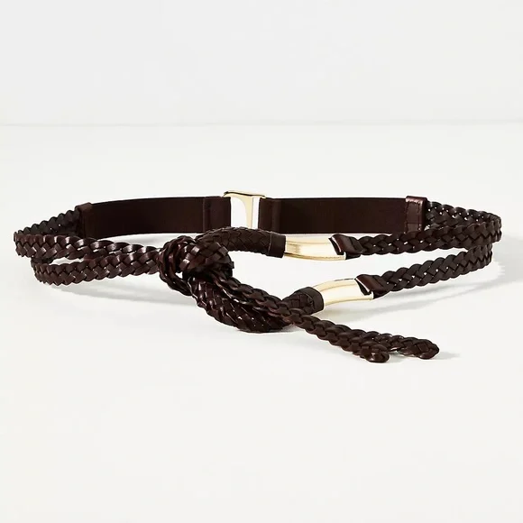 NWT Anthropologie Woven Skinny Belt in Chocolate Brown & Gold size XL - Picture 2 of 8